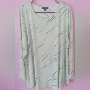 ALFANI Silky Stretch Light Mint Green & Black Swing Top Sz 2x. Very Pretty Top!